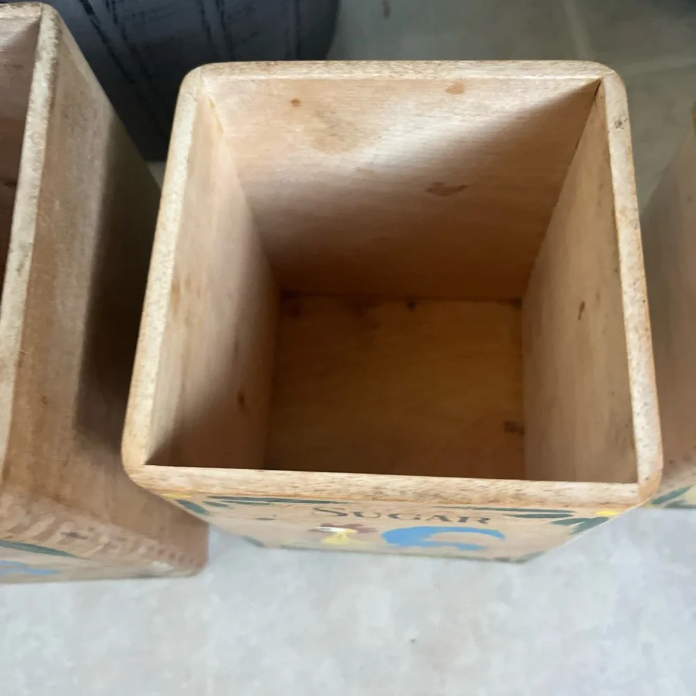 Vintage*Wood Rooster/ Rustic Wooden Kitchen Canister Set with Rooster Design